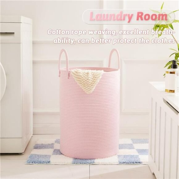 Woven Cotton Rope Laundry Basket Decorative Storage Hamper 60L for Clothes - Picture 5 of 7